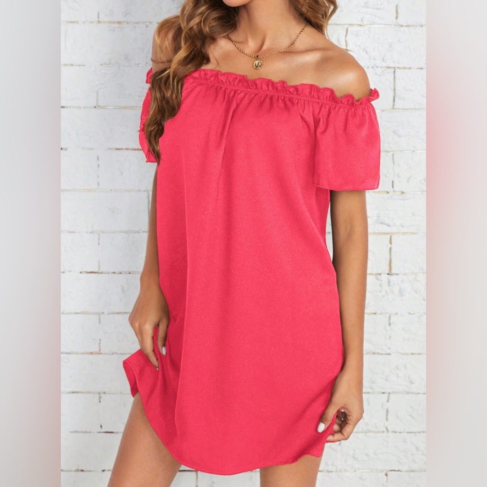NWOT SHEIN Ruffled Off The Shoulder Mini Dress - Picture 4 of 6